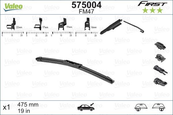 WIPER BLADE [FRONT] VALEO FIRST MULTICONNECTION [400MM 16 INCH - FLAT WIPER BLADE - ADAPTOR M+A+B+C INCLUDED] 575002