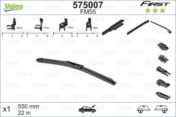 WIPER BLADE [FRONT] VALEO FIRST MULTICONNECTION [500MM 20 INCH - FLAT WIPER BLADE - UNIVERSAL - ADAPTOR M+A+B+C INCLUDED] 575005