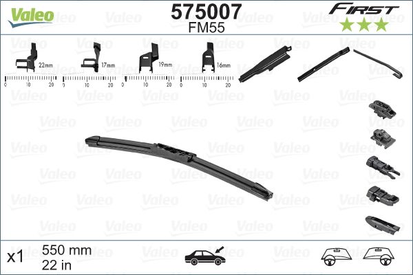WIPER BLADE FRONT 500MM 20" VALEO 575005 (UNIVERSAL)