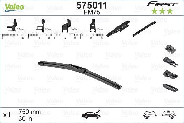 WIPER BLADE [FRONT] VALEO FIRST MULTICONNECTION [650MM 26 INCH - FLAT WIPER BLADE - ADAPTOR M+A+B+C INCLUDED] 575009