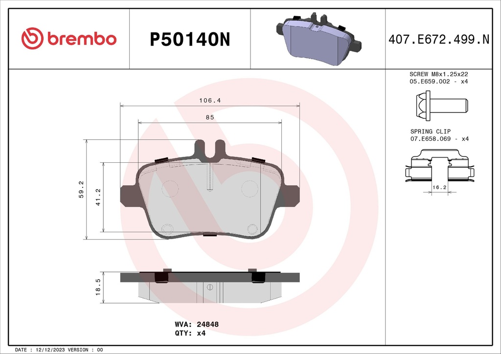 REAR PADS BREMBO CERAMIC MERC