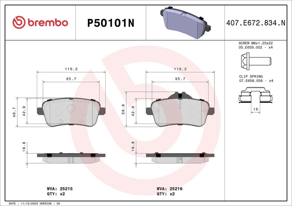 BRAKE PADS REAR BREMBO CERAMIC MERC AMG