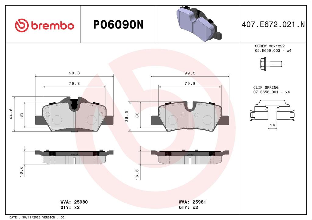 BRAKE PADS REAR BREMBO CERAMIC MINI