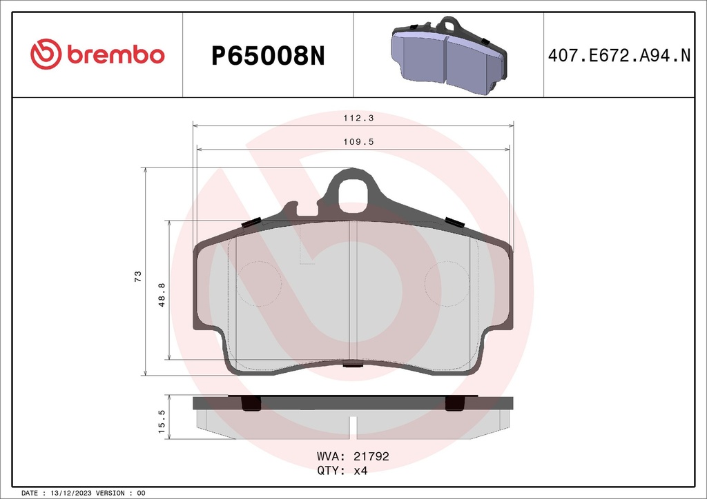 REAR PADS BREMBO CERAMIC PORSCHE