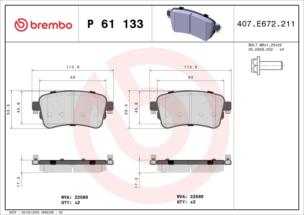 REAR PADS BREMBO PSA