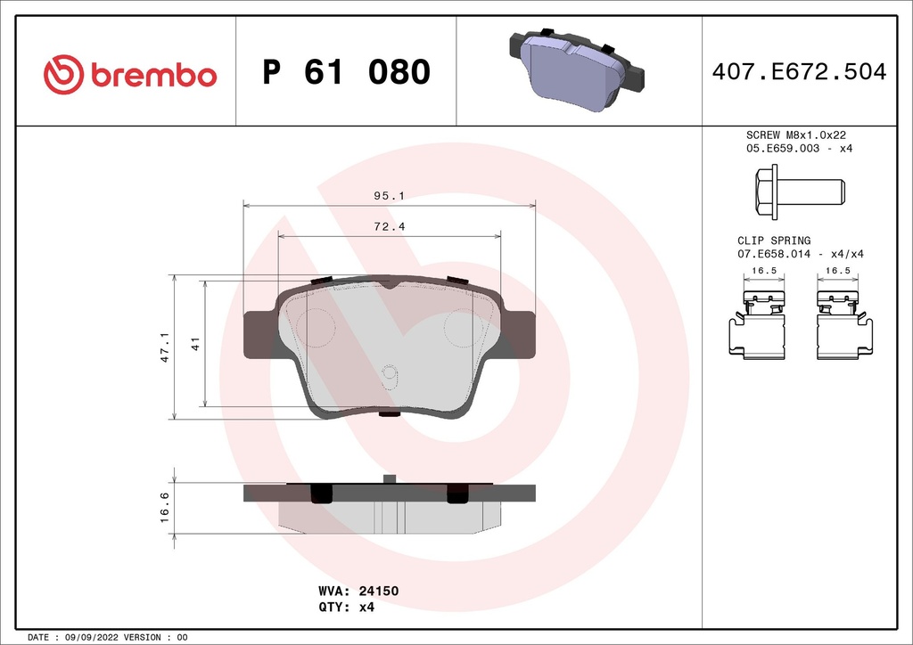 REAR PADS BREMBO PSA [DNO]