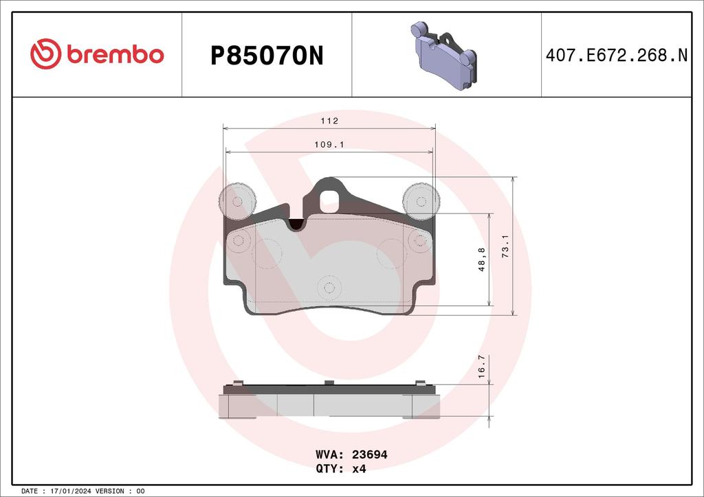 BRAKE PADS REAR BREMBO CERAMIC VAG