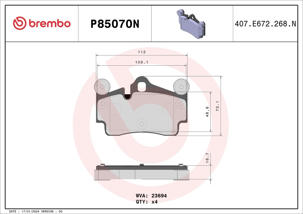 REAR PADS BREMBO CERAMIC VAG