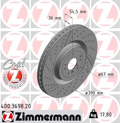 FRONT DISC 390MM CROSS DRILLED ZIMMERMANN MERC