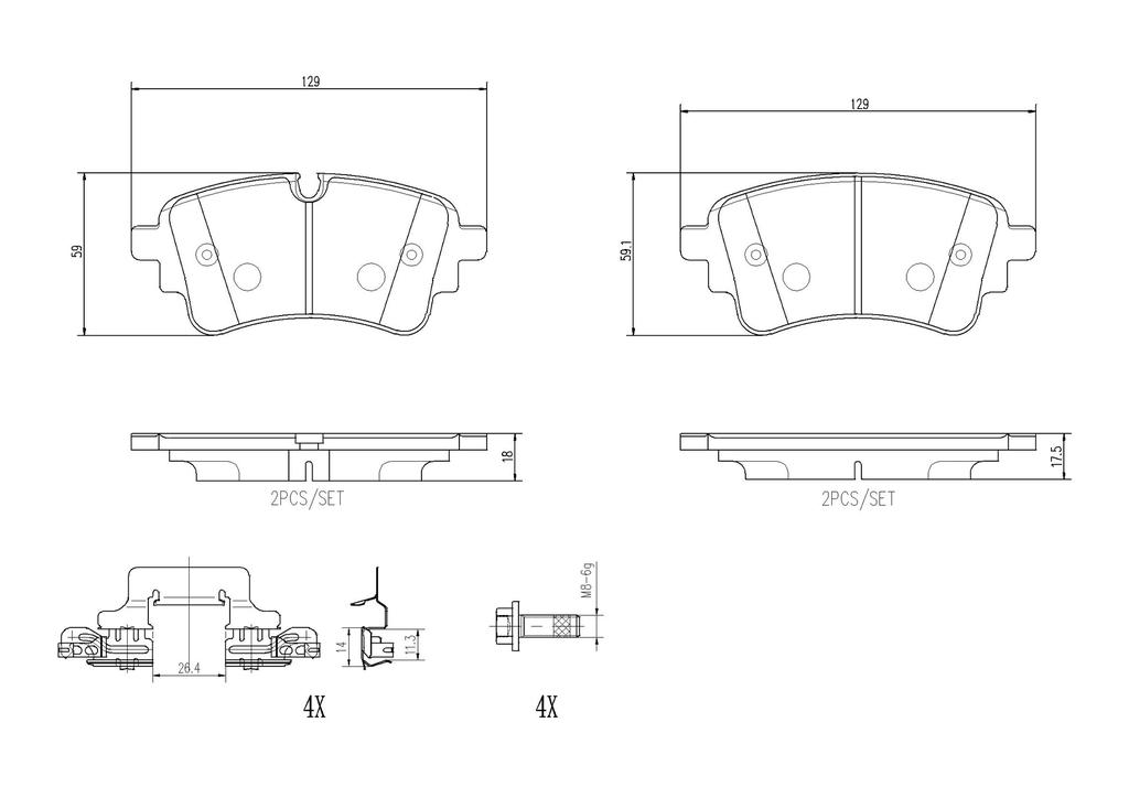 BRAKE PADS REAR BREMBO CERAMIC VAG