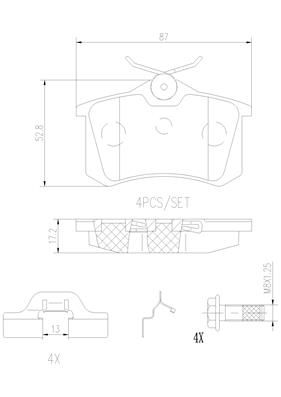 BRAKE PADS REAR BREMBO CERAMIC VAG PSA MG