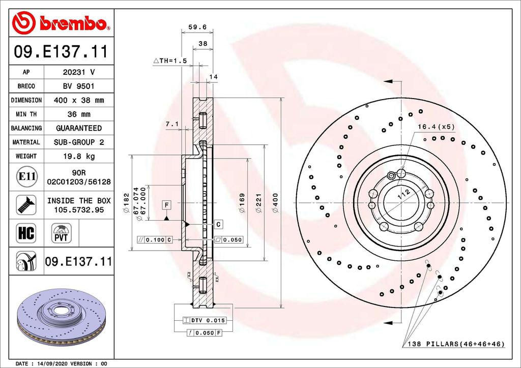 BRAKE DISC FRONT 400MM BREMBO MERC