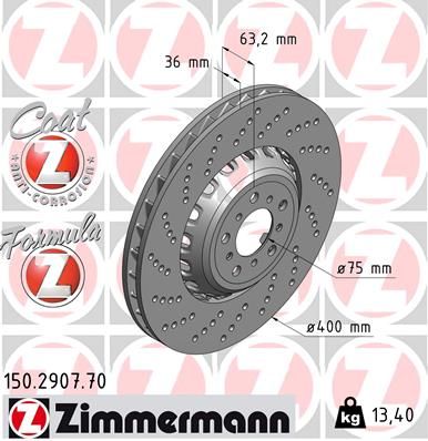 FRONT DISC 400MM CROSS DRILLED LHF ZIMMERMANN