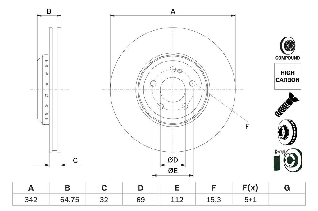 BRAKE DISC FRONT BOSCH MERC 342MM PLAIN