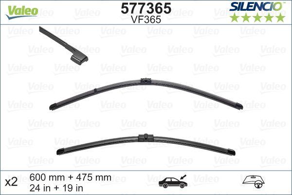 WIPER BLADE [FRONT KIT] VALEO SILENCIO [600MM 24 INCH + 350MM 14 INCH - WITH SPOILER FLAT WIPER BLADE]