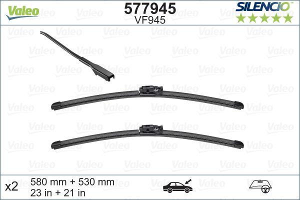 WIPER BLADE [FRONT KIT] VALEO SILENCIO [580MM 23 INCH + 530MM 21 INCH - WITH SPOILER FLAT WIPER BLADE]