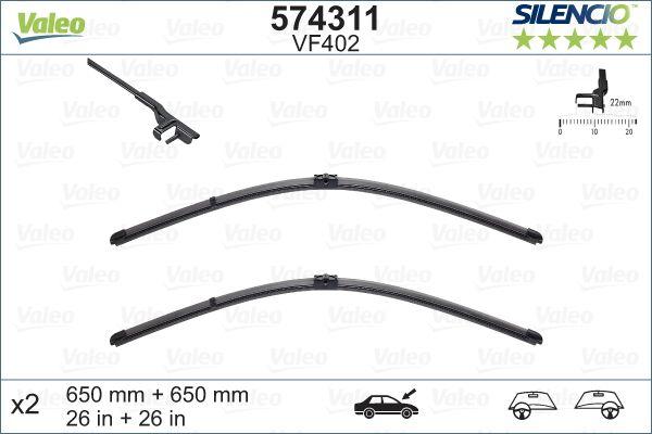 WIPER BLADE [FRONT KIT] VALEO SILENCIO [600MM 24 INCH + 380MM 15 INCH - WITH SPOILER FLAT WIPER BLADE]