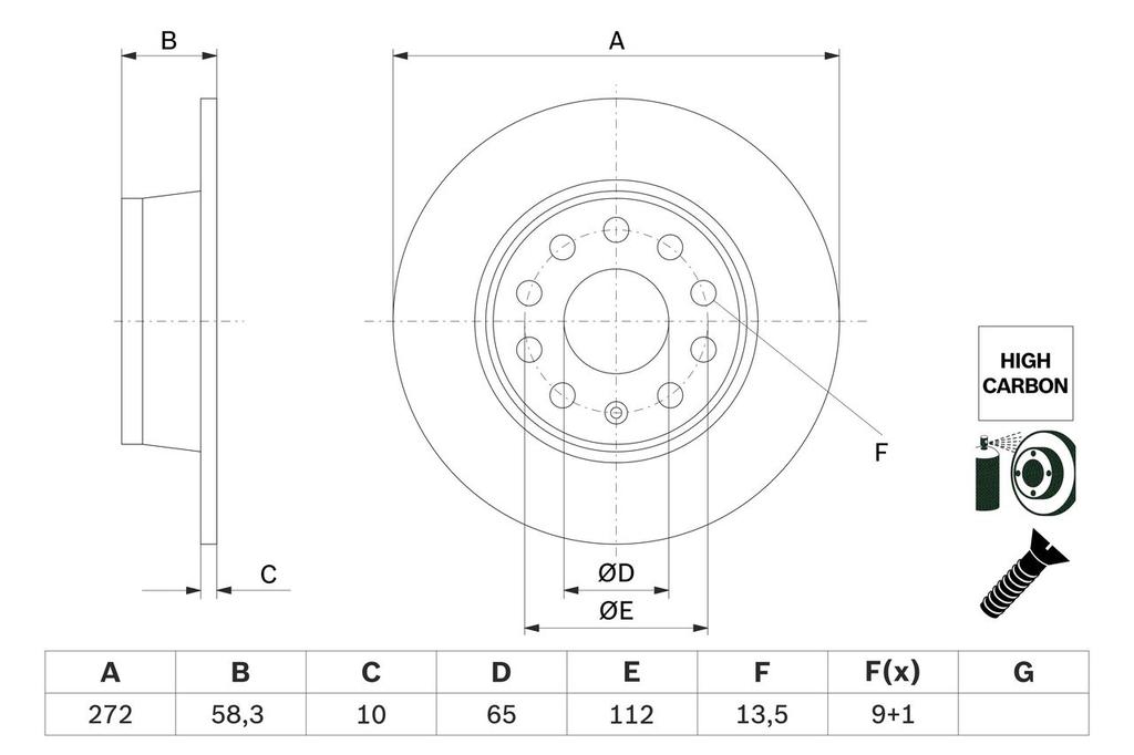 BRAKE DISC REAR 272MM BOSCH VAG