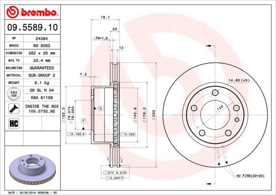 BRAKE DISC FRONT 282MM BREMBO BMW
