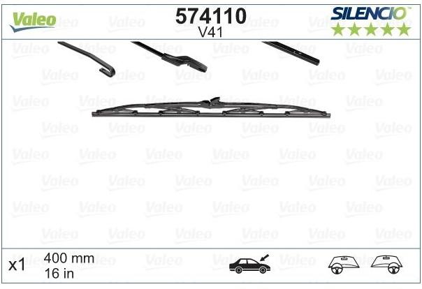 WIPER BLADE [FRONT] VALEO SILENCIO [400MM 16 INCH - FLAT WIPER BLADE - ADAPTOR R INCLUDED]