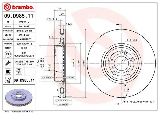 BRAKE DISC FRONT 318MM BREMBO MERC
