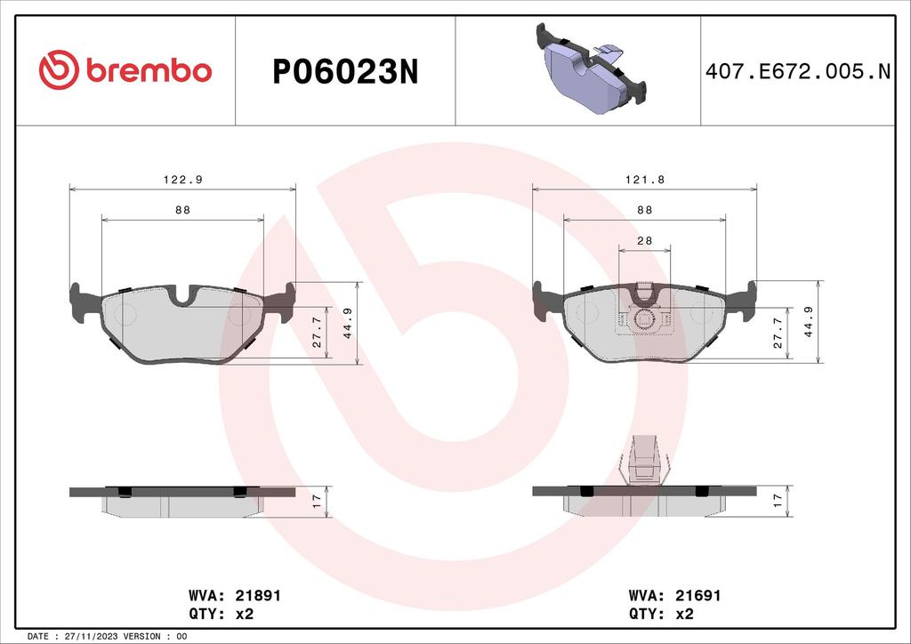 BRAKE PADS REAR BREMBO CERAMIC BMW