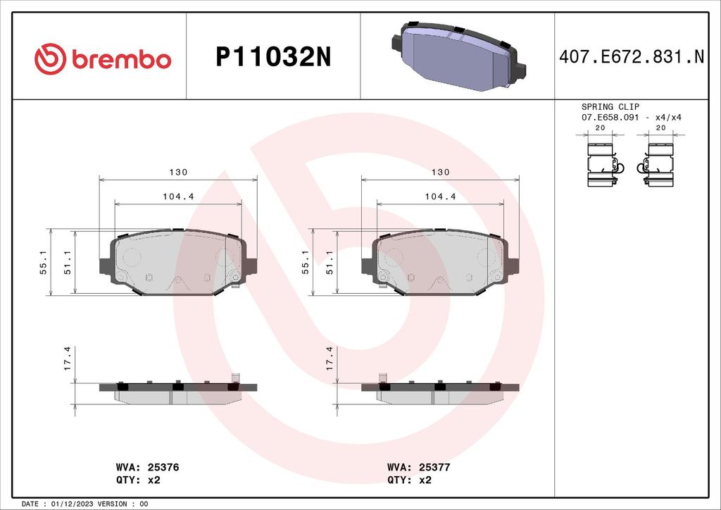 BRAKE PADS REAR BREMBO CERAMIC FIAT