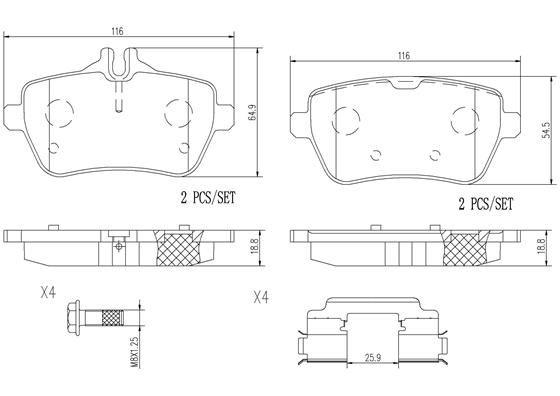 BRAKE PADS REAR BREMBO CERAMIC MERC