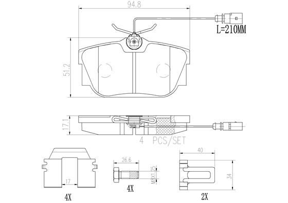 BRAKE PADS REAR WITH SENSOR BREMBO CERAMIC VAG