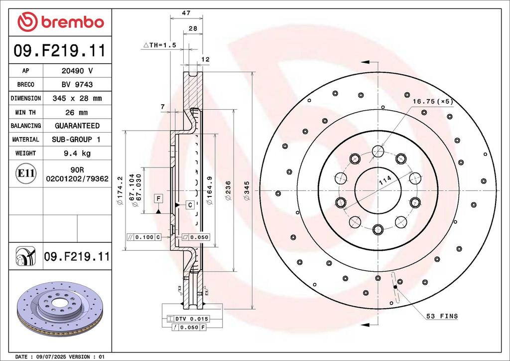 BRAKE DISC REAR 345MM BREMBO MASERATI