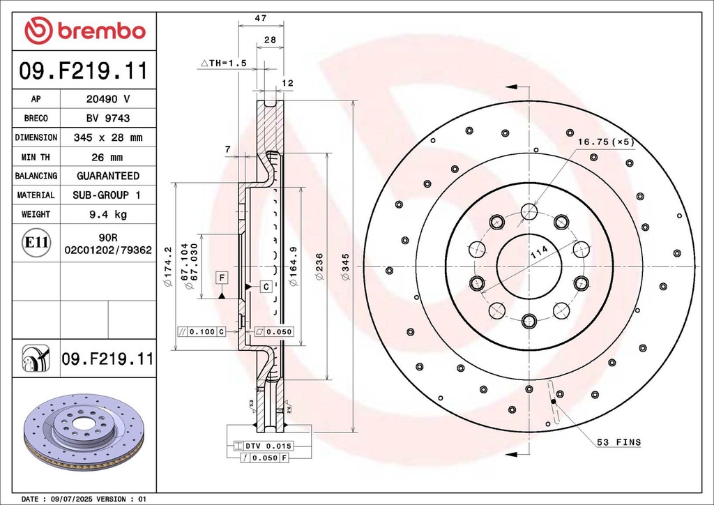 REAR DISC 345MM BREMBO MASERATI