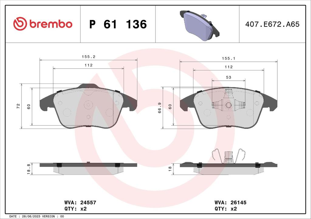 BRAKE PADS FRONT BREMBO PSA