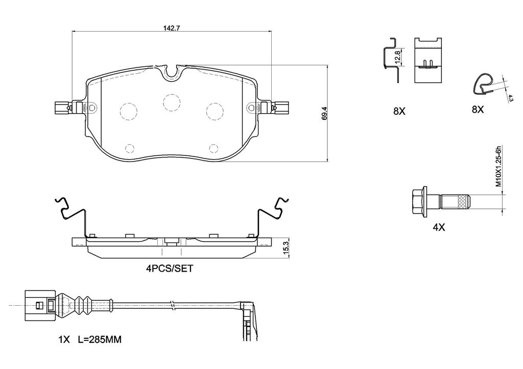 BRAKE PADS FRONT BREMBO CERAMIC VAG