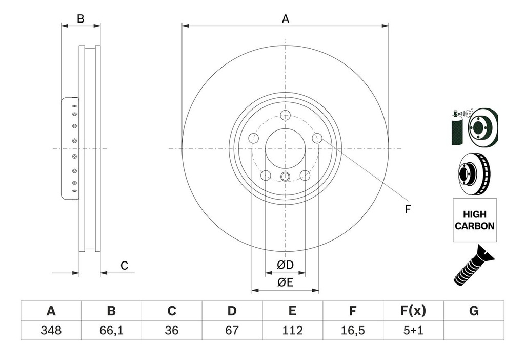 FRONT DISC RH 348MM BOSCH BMW