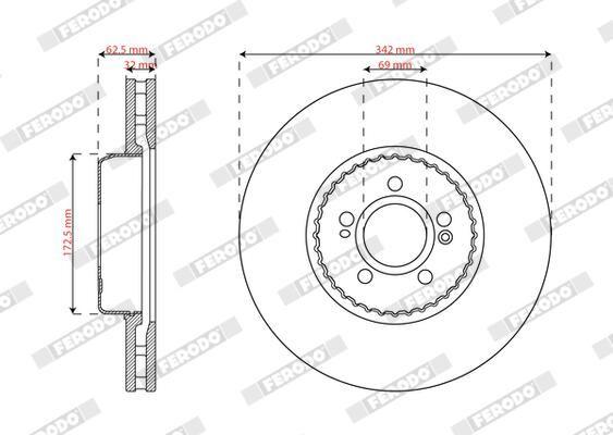 BRAKE DISC FRONT 342MM FERODO MERC (CROSS DRILLED)