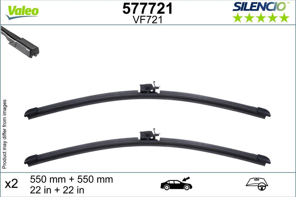WIPER BLADE [FRONT KIT] VALEO SILENCIO [550MM 22 INCH + 550MM 22 INCH - WITH SPOILER FLAT WIPER BLADE]