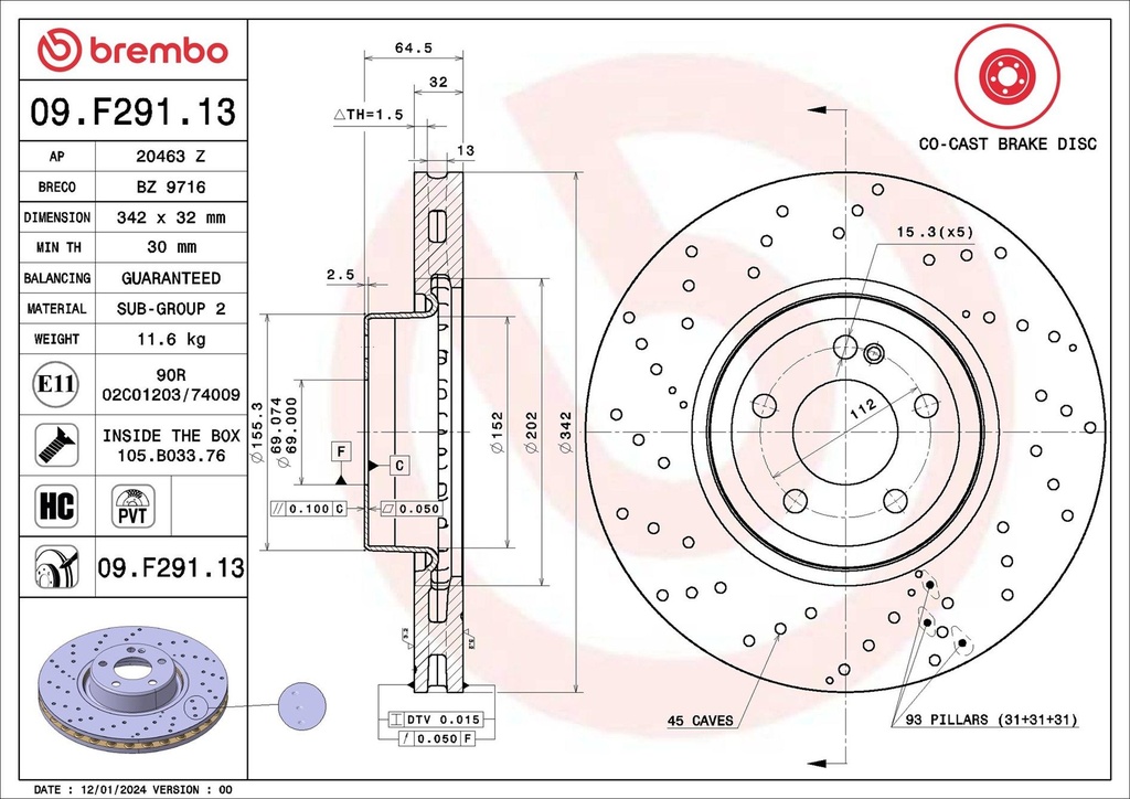 FRONT DISC 342MM XDRILLED BREMBO MERC [in preparation]