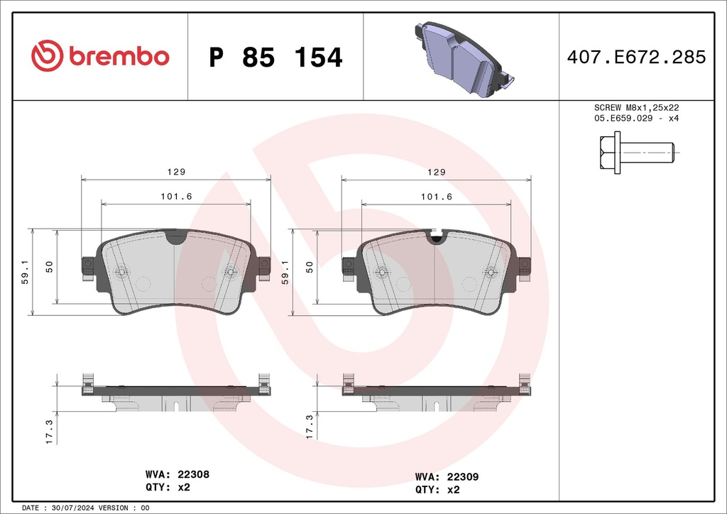 REAR PADS BREMBO VAG