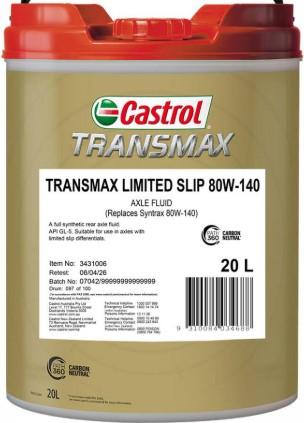 GEAR OIL 20L 80W140 GL5 TRANSMAX LIMITED SLIP CASTROL