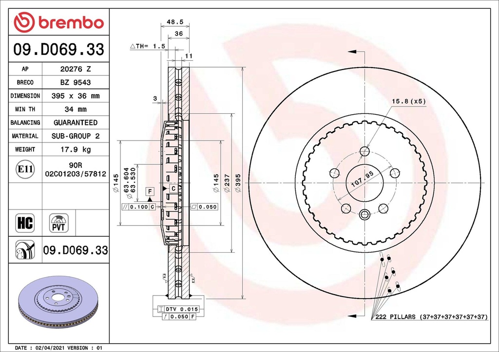 FRONT DISC 395MM BREMBO LAND ROVER [N/A]
