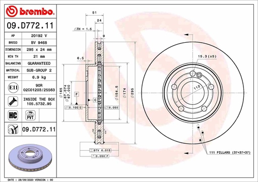 [09.D772.11] FRONT DISC 295MM BREMBO MERC