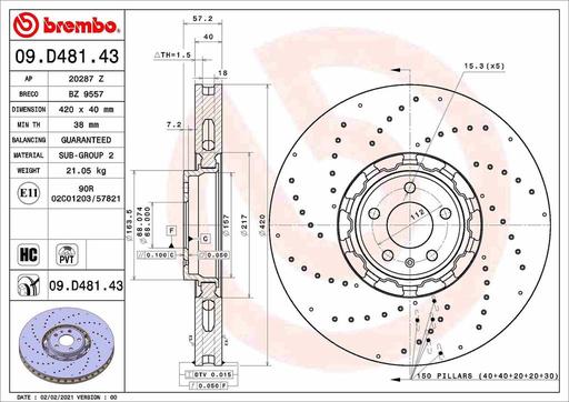 [09.D481.43] BRAKE DISC FRONT 420MM BREMBO VAG