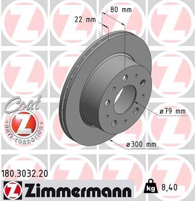 [180.3032.20] BRAKE DISC REAR 300MM ZIMMERMANN PSA FIAT