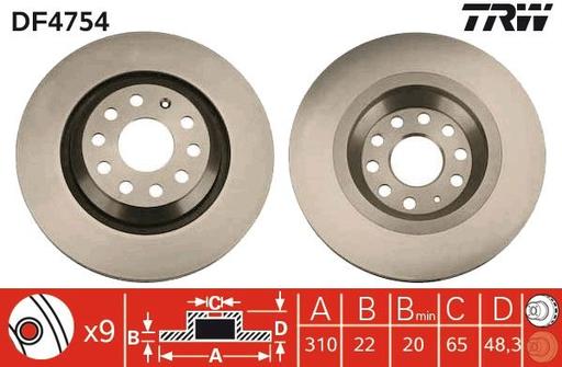 [DF4754] BRAKE DISC REAR 310MM TRW VAG