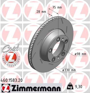 [460.1583.20] BRAKE DISC REAR RH 330MM ZIMMERMANN PORSCHE