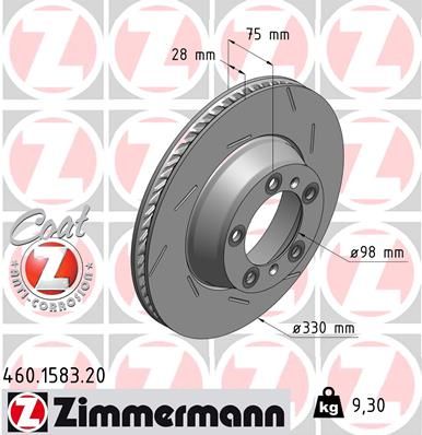[460.1583.20] REAR DISC 330MM RH ZIMMERMANN PORSCHE