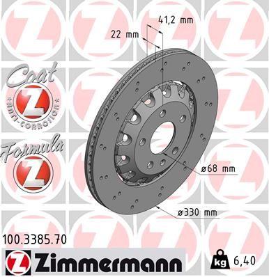 [100.3385.70] BRAKE DISC REAR 330MM ZIMMERMANN VAG (CROSS DRILLED)
