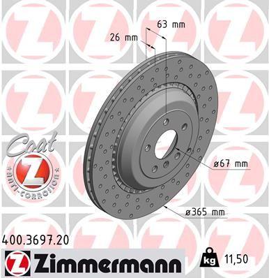 [400.3697.20] BRAKE DISC REAR 365MM ZIMMERMANN MERC (CROSS DRILLED)