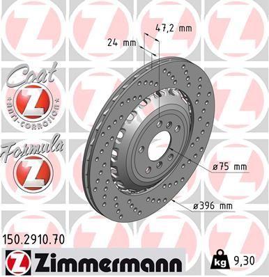 [150.2910.70] BRAKE DISC REAR RH 396MM ZIMMERMANN BMW (CROSS DRILLED)