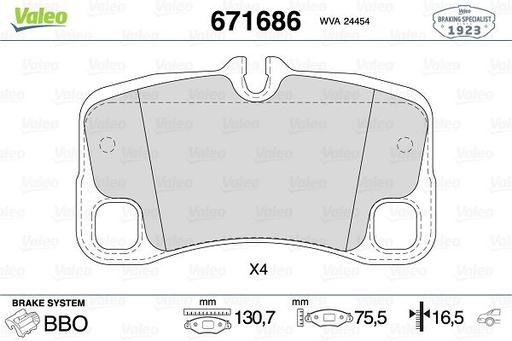 [671686] BRAKE PADS REAR VALEO PORSCHE